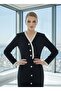 Imported tweed fabric button detail lined slit special design midi dress - 6