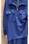 Women's Double Pocket Zippered Shirt with Collar and Loose-Leg Pants Double Set - 5