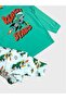 Boys' Cotton Green and White Dinosaur Patterned Seasonal Long Sleeve Pajama Set - 3
