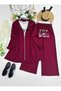 Belted Zippered Oy.Sho Fabric Jacket Pants Casual Double Set - 2