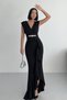 Women's Black Scuba Diving Fabric Double Breasted Collar Skirt Flounce Evening Dress Graduation Wedding Dress - 3