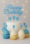 Blue Balloons Birthday Cake Decoration Set - Happy Birthday Cake Lettering - Balloon Cupcake Picks