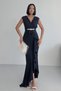 Women's Black Scuba Diving Fabric Double Breasted Collar Skirt Flounce Evening Dress Graduation Wedding Dress