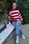 Powder Crew Neck Striped Oversize Knit Sweater - 5
