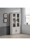 Zenith 2-Door Glass Bookcase - White Oak & Cement - Stylish Storage Cabinet with 2-Year Warranty