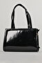 Women's Patent Leather Tote Shoulder Bag Black - 6