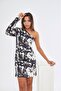 The Champ Single Sleeve Gathered Batik Pattern Black Women's Dress - 5