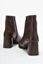Blunt Toe Simple Elastic Women's Heeled Boots Brown Skin - 4