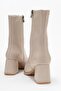 Plain Stitched Zippered Women's Heeled Boots Ten Skin - 4