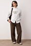 Grey Melange Slogan Embroidered Crew Neck Knit Sweatshirt TWOAW26SW00219 - 3