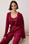 Bordo 3'lü Çeyiz Seti Dantel Detaylı Kadife Örme Sabahlık+Pijama Takımı THMAW26PT00191