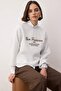 Grey Melange Slogan Embroidered Crew Neck Knit Sweatshirt TWOAW26SW00219 - 2