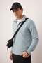 Mint Regular/Normal Cut Stand Collar Zippered Seam Detail Fleece Sweatshirt Tmnaw26Sw00036
