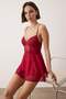 Bordo Tül Şeritli Dantel Detaylı Kaplı Külotlu Babydoll/Fantezi Gecelik THMAW26CY00002