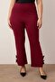 Bordo Paçası Fiyonk Detaylı Flare Fit Örme Büyük Beden Pantolon TBBAW26AR00003 - 3