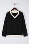 Black V-Neck Wide Fit Color Block Knitwear Sweater Twoaw26Kz00269 - 6