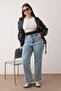 Mavi Yüksek Bel Beli Lastikli Geni Paça Büyük Beden Wide Leg Jeans TBBAW26CJ00029 - 2