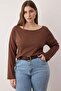 Kahverengi-Bej 2'li Paket %100 Pamuk Asimetrik Kayık Yaka Crop Örme T-Shirt TBBAW26BF00001 - 5