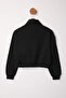 Black Thick Fleece Inside Stand Collar Half Zipper Crop Knitted Sweatshirt Twoaw26Sw00233 - 7