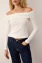Ekru Aksesuar Detaylı Carmen Yaka Fitted/Vücuda Oturan Örme Bluz TWOAW26BZ00285 - 3