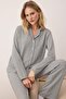 Siyah-Beyaz Çizgili Fitilli Gömlek Yaka Örme Pijama Takımı THMAW26PT00131 - 2