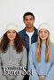 Unisex Folded White, White and White 3-Piece Beret Set - 3