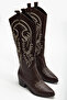Western Women's Embroidered Brown Zippered Long Cowboy Boots - 3
