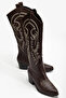 Western Women's Embroidered Brown Zippered Long Cowboy Boots - 4
