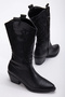 Women's Black Leather Special Embroidery Zipper Detailed Cowboy Boots