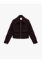Long Sleeve Pocketed Zippered Short Cashmere Coat - 3