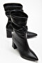 Noire Women's Black Leather Drawstring Pointed Toe Thick Heeled Boots