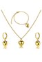 Gold Color Tone Heart Pendant Necklace, Bracelet, and Earrings Jewelry Set