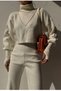 Hand-stitched Ecru Knitwear Crop Top and High Waist Ecru Knitwear Trousers Double Set 015 - 4