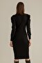 Flexible Knitwear Fabric Drop-Down, Shoulder Detailed Long Sleeve Black Dress 015 - 3