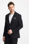 Jasino Men's Black Cotton Lycra Slim Fit Knitted Stretching Mono Collar Blazer Jacket