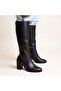 Black Genuine Leather Below the Knee Inner Elastic Women's Classic Boots - 3
