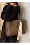 Moj Bow Detailed Lightweight Large Size Women's Hand and Shoulder Bag Brown - 4