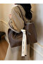 Moj Bow Detailed Lightweight Large Size Women's Hand and Shoulder Bag Brown