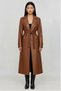 Women's Belted Lined Pocketed Long Leather Trench Coat - 7