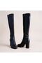 Black Genuine Leather Below the Knee Inner Elastic Women's Classic Boots - 4