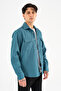 Men's Petrol Blue Comfortable Fit Sports Jacket with Flap, Double Pockets and Snap Fasteners - 3