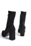 Women's Thick Heeled Pointed Toe Stretch Daily Boots Alina Black Suede - 6