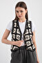 Hatunatila Patterned Süzine Knitted Knitwear Vest Black - 4