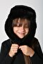 Black Plush Fur Girl's Beret Hat with Headphones and Snap Fasteners - 6
