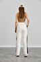 Women's Elastic Waist High Waist Three Thread Ribbed White Sweatpants with Side Panels - 2