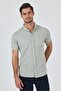 Men's Dark Green Short Sleeve Knitted Buttoned Collar Cotton Slim Fit Shirt 1004250155_700