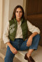 Silver Leaf Embroidered Green Bomber Puffer Vest - 2