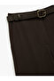 Wide Leg Palazzo Fabric Trousers with Pocket and Belt Detail - 5