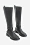 Women's Stoned Buckle Elastic Daily Boots Nayet Black - 4