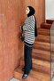 Black Striped Knitwear Set - Side Button Detail - 2